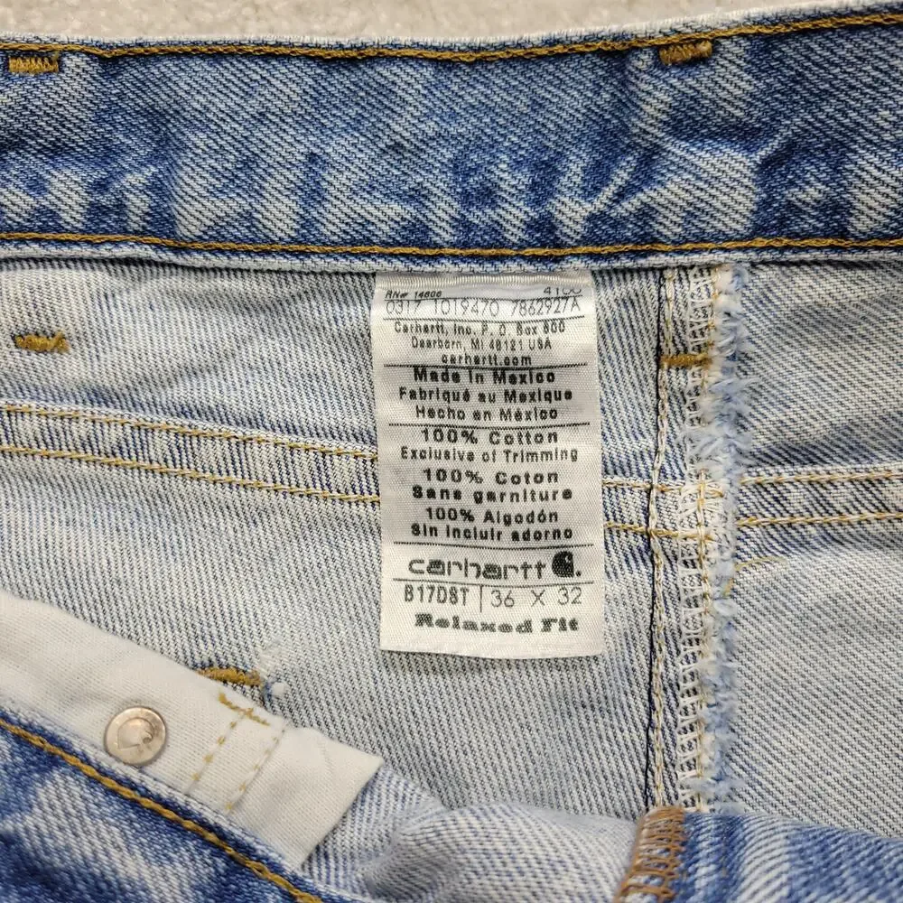 Carhartt B17 DST Mens 36x32 Relaxed Fit Distressed Jeans Light Wash Denim